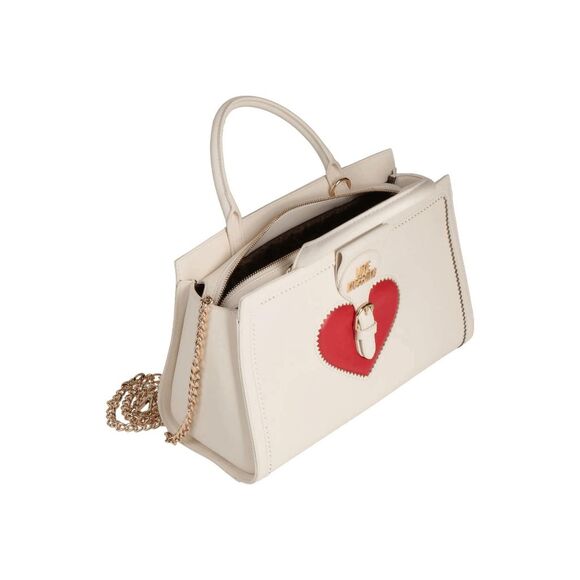 NWT LOVE MOSCHINO Red Heart Beige Satchel Shoulder Handbag MSRP $455 - Picture 3 of 15